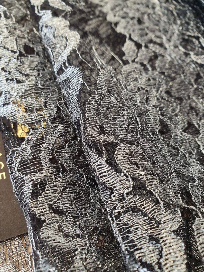 Black lace Trim, Chantilly Lace, French Lace trim, Bridal lace, Wedding Lace, Scalloped lace, Lace Fabric, Fabric by the yard MM00178 image 5