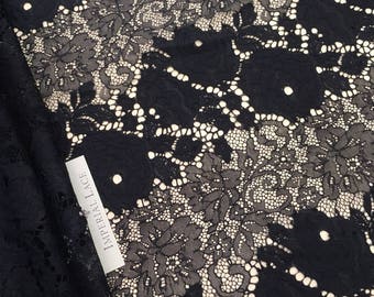 Black lace fabric, Embroidered lace, French Lace, Wedding Lace, Bridal lace, Lace Fabric , Veil lace, Lingerie Lace, Alencon Lace M00130