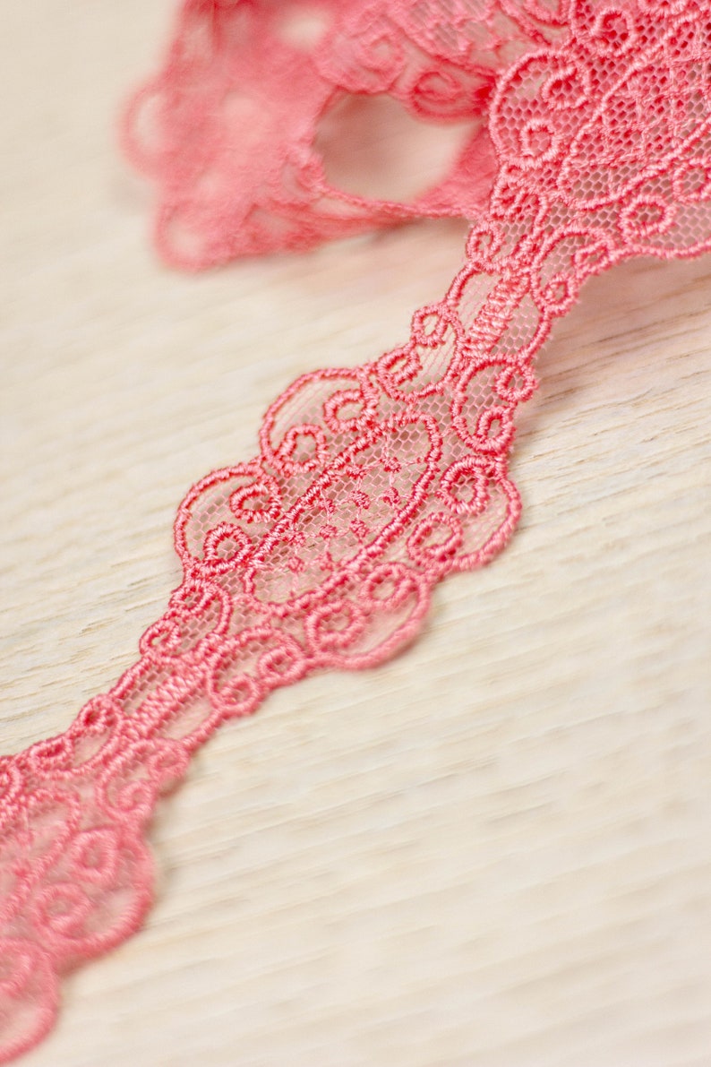 Pink lace Trim, Alencon Lace, French Lace trim, Imperial lace, Wedding Lace, Scalloped lace, Lace Fabric, Fabric by the yard MK00271 image 2