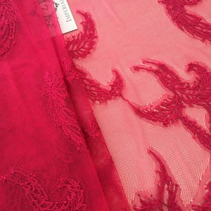 Pink lace fabric, Lace fabric, Boho lace fabric, Alencon lace fabric, Scalloped lace fabric, Bridal lace fabric, Fabric By the Yard, K00688