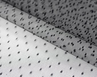 Black tulle fabric with dots, Evening dress tulle, Lingerie net, Black fabric, Hard tulle fabric, Fabric, Mesh fabric, Premium fabric T00314