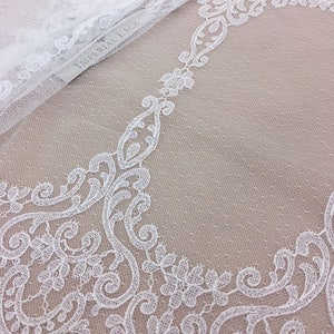Off white lace Trim, Chantilly Lace, French Lace trim, Bridal lace, Wedding Lace, Scalloped lace, Lace Fabric, Fabric by the yard, MB00139