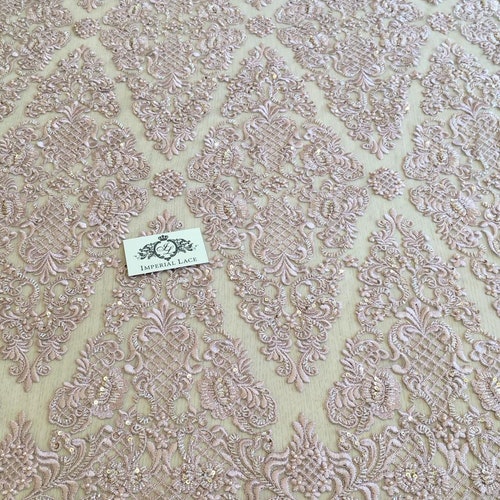 Old rose lace fabric, 3D Beaded shops Lace Fabric, hand made pearl beads, Luxury 3D flowers, French Lace, Wedding Lace, fabric by the yard K00814