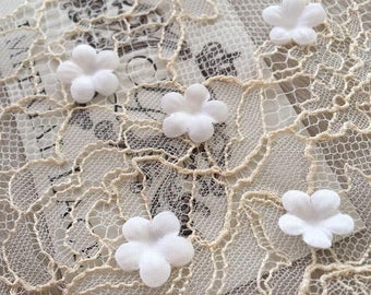 White Bridal Fabric Flowers, Wedding Hair Pins, 1.5 cm wide (Set of 5 pcs)