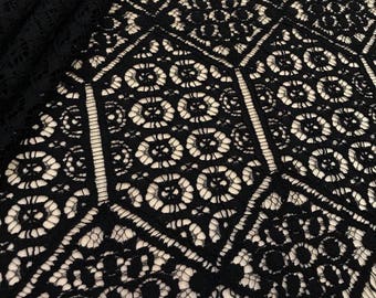Black lace fabric, Embroidered lace, French Lace, Wedding Lace, Bridal lace, Black Lace, Veil lace, Lace fabric, Alencon Lace,  M00129