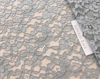 Pistachio Floral Alencon Lace Fabric, 59" Wide