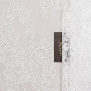 Off white lace fabric, Floral lace fabric, Wedding dress lace, Chantilly lace, Scalloped lace, Bridal lace fabric, French lace fabric B00469