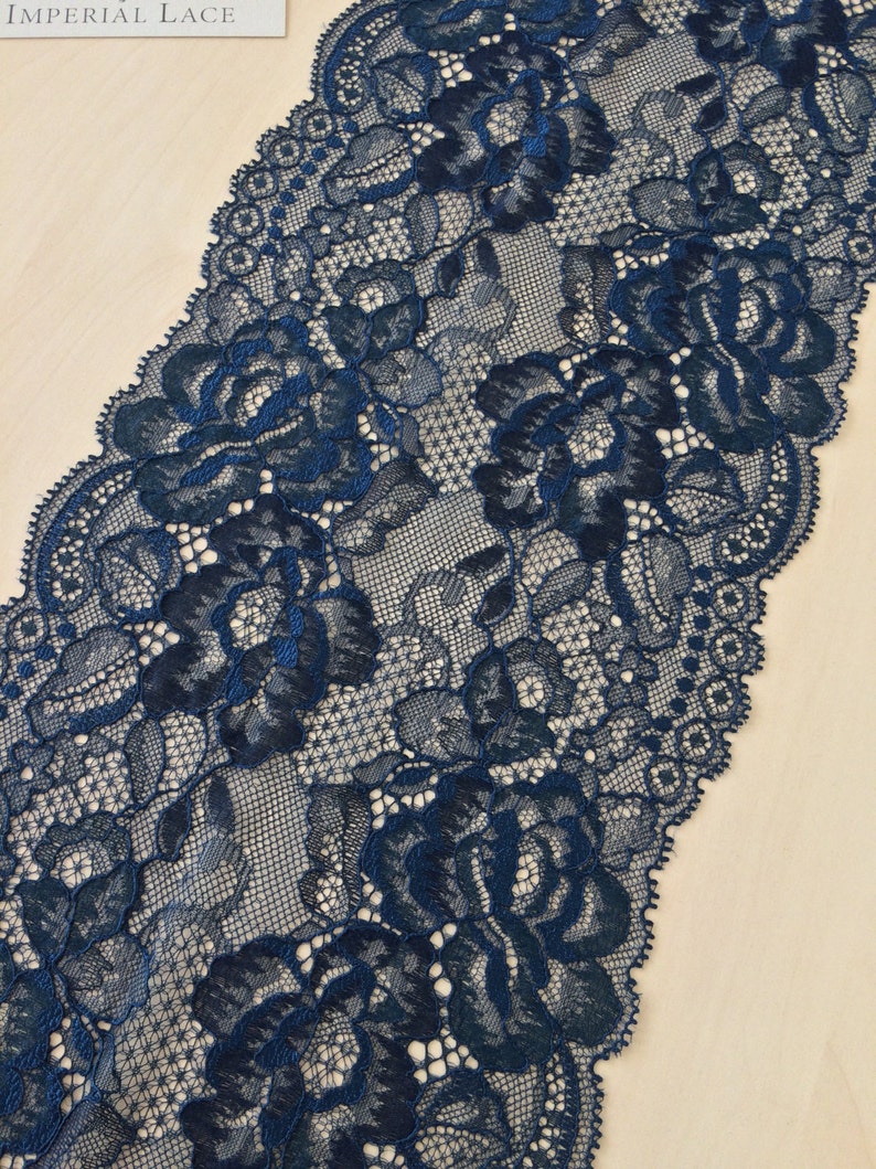 Blue lace Trim, Chantilly Lace, French Lace trim, Bridal lace, Wedding Lace, Scalloped lace, Lace Fabric, Fabric by the yard MK00154 image 3