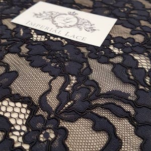 Black Floral lace fabric, French Lace, Alencon Lace, Bridal lace, Wedding Lace, Embroidery lace, Evening dress lace, Lingerie Lace M000092 image 2