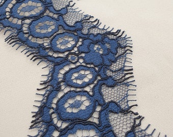 Dark blue Lace Trim, French Lace, Dress lace, Alencon Lace, Bridal Wedding Trim, Blue Lace Trim, Embroidered lace, Blue lace MK00096