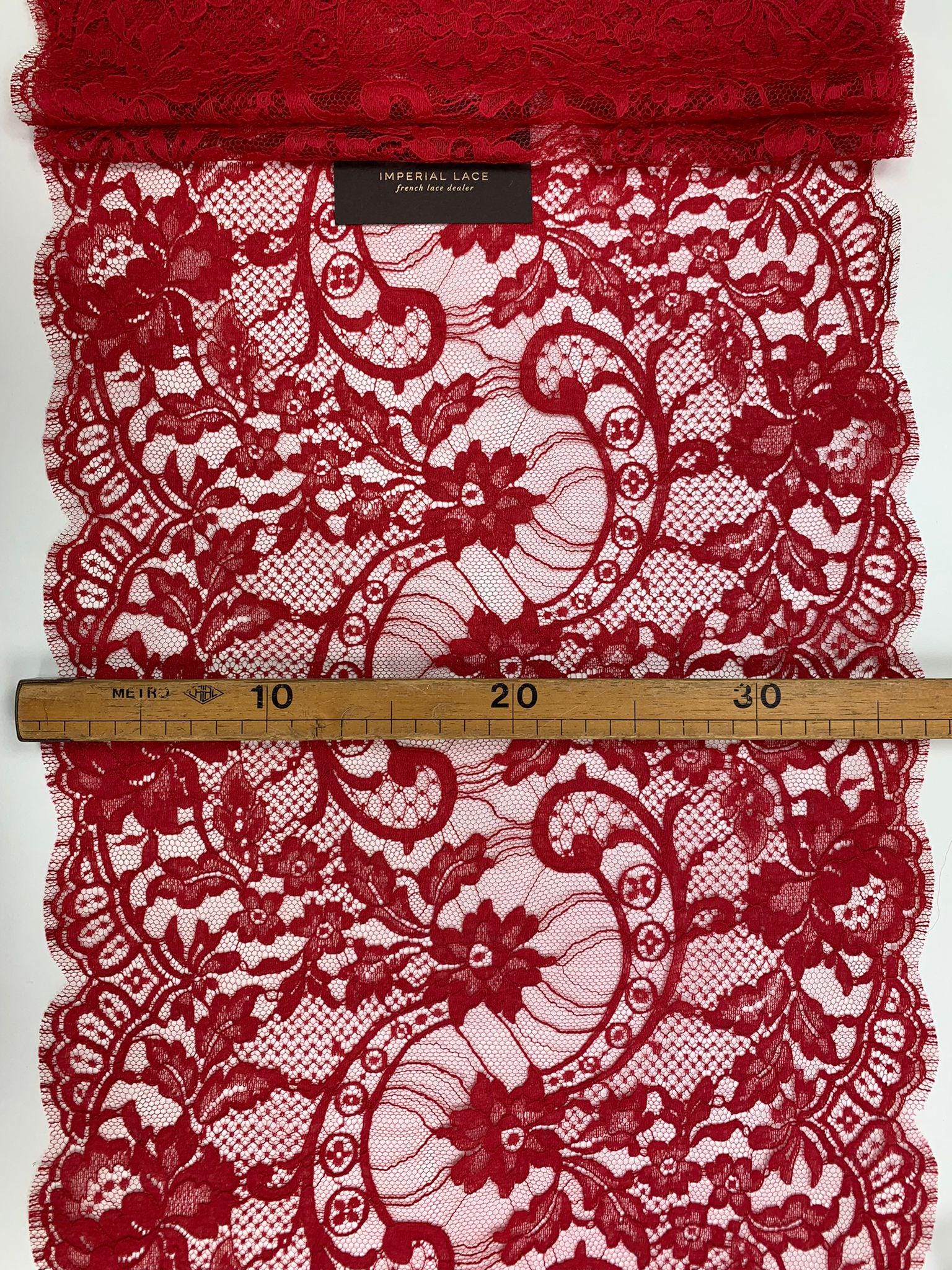 Red Berry Cotton Chantilly Lace Trim: Floral Solstiss French Lace