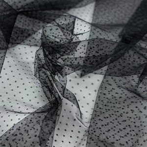 Black Dotted tulle fabric, Evening dress tulle, Lingerie net, Italy fabric, Black net fabric, Mesh fabric, Mesh by the yard, Soft net T00313 image 6