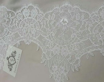 Ivory lace Trim, Chantilly Lace, French Lace trim, Bridal lace, Wedding Lace, Scalloped lace, Lace Fabric, Fabric by the yard MB00057