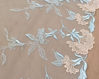 Blue lace Trim, Chantilly Lace, French Lace trim, Bridal lace, Wedding Lace, Scalloped lace, Lace Fabric, Fabric by the yard MK00326