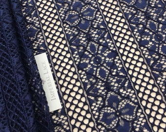 Blue lace fabric, Lace fabric, boho lace fabric, alencon lace fabric, scalloped lace fabric, bridal lace fabric, Fabric By the Yard K00334