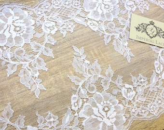 Off White Chantilly Lace Trim, French Scalloped Bridal Lace, 10.6 inch wide