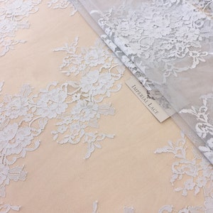 Gray lace fabric, Lace fabric, boho lace fabric, alencon lace fabric, scalloped lace fabric, bridal lace fabric, Fabric By the Yard K00489