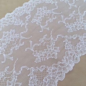 White lace Trim, Chantilly Lace, French Lace trim, Bridal lace, Wedding Lace, Scalloped lace, Lace Fabric, Fabric by the yard MB00195