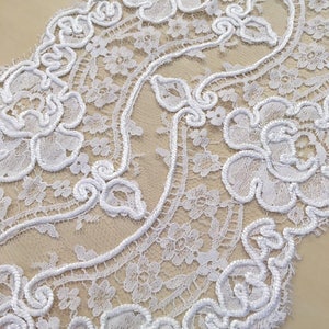 White lace Trim, Chantilly Lace, French Lace trim, Bridal lace, Wedding Lace, Scalloped lace, Dress lace, Fabric by the yard MB00168