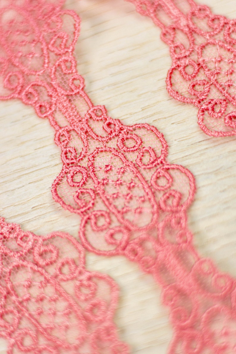 Pink lace Trim, Alencon Lace, French Lace trim, Imperial lace, Wedding Lace, Scalloped lace, Lace Fabric, Fabric by the yard MK00271 image 5