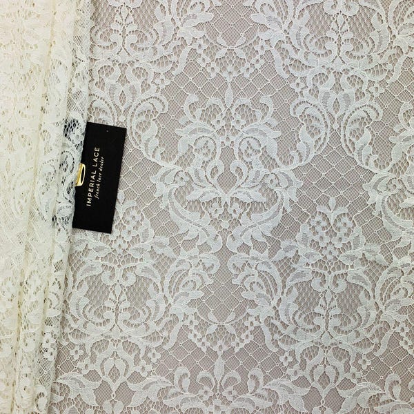 Tissu dentelle d'Alençon écru, dentelle de mariée festonnée, l'mètre