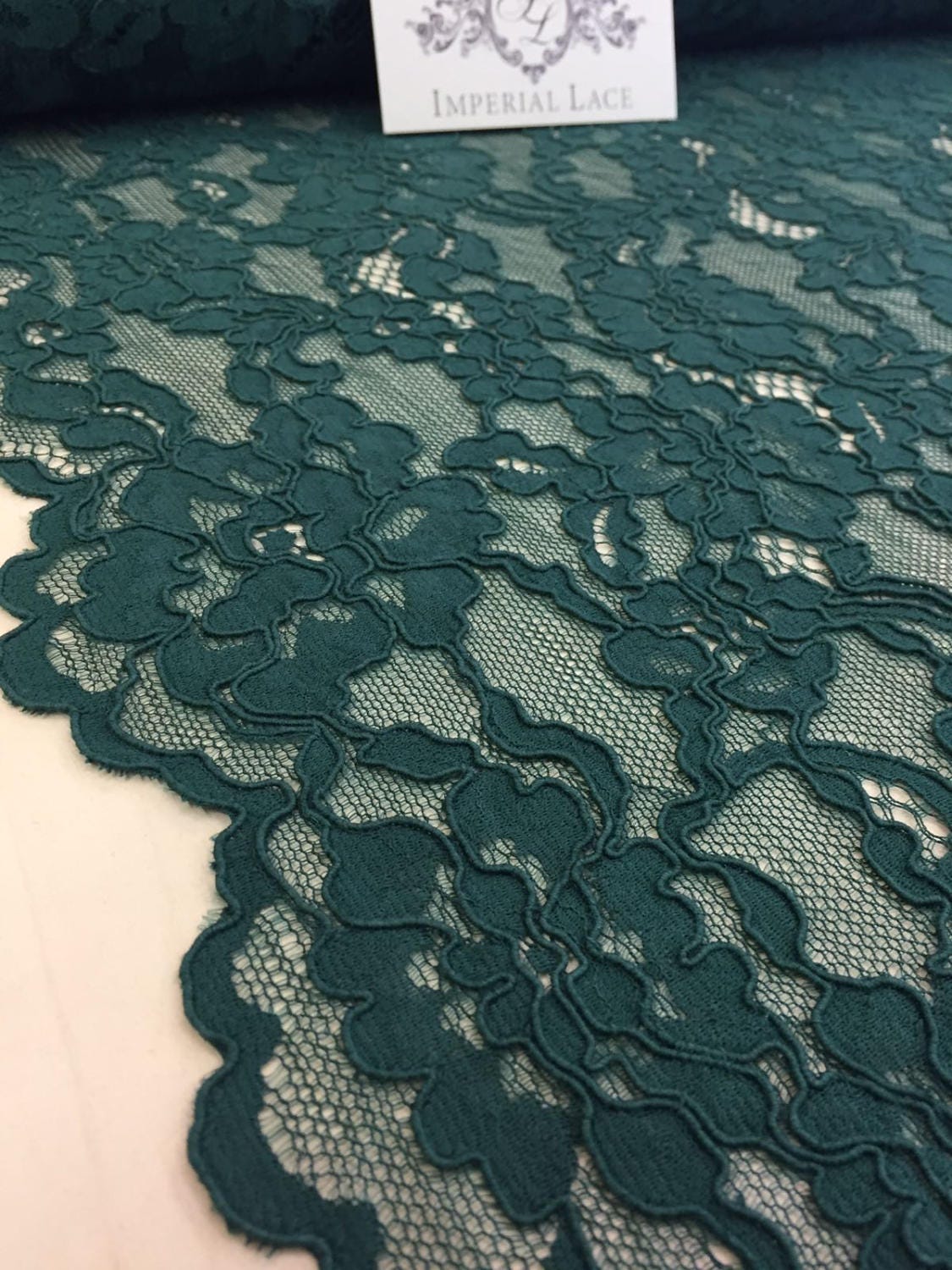 Dark green lace fabric Alencon lace fabric K00453 Etsy