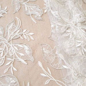 Ivory lace fabric, 3D Lace Fabric, Embroidery Lace Fabric, Luxury 3D flowers, French Lace, Wedding Lace, fabric by the yard B00452