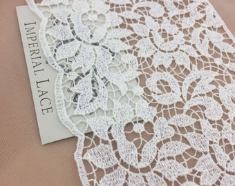 Ivory lace Trim, Alencon Lace, French Lace trim, Bridal lace, Wedding Lace, Scalloped lace, Lace Fabric, Fabric by the yard, MB00110