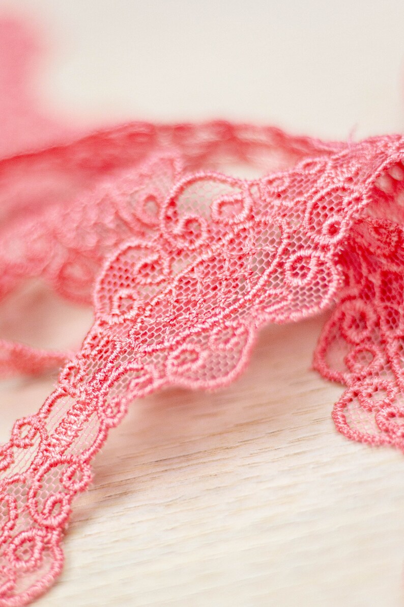Pink lace Trim, Alencon Lace, French Lace trim, Imperial lace, Wedding Lace, Scalloped lace, Lace Fabric, Fabric by the yard MK00271 image 3