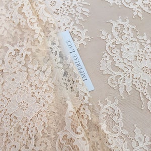 Peach lace fabric, Lace fabric, Boho lace fabric, Alencon lace fabric, Scalloped lace fabric, Bridal lace fabric, Fabric By the Yard, K00569