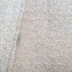 Ivory lace fabric, Lace fabric, boho lace fabric, Alencon lace fabric, scalloped lace fabric, bridal lace fabric, Fabric By the Yard B00254