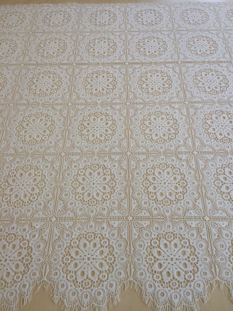 Ivory lace fabric, Wedding lace, Lingerie lace, Ivory alencon lace fabric, Geometric lace, Vintage lace, Lace fabric, Veil lace, B00113 image 2