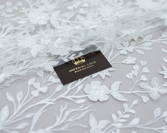 40 cm of White lace fabric, 3D Lace Fabric, Embroidery Lace Fabric, Luxury 3D flowers, French Lace, Wedding Lace, fabric by the yard B00498