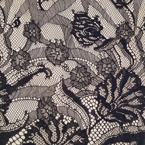 Black lace fabric, Lace fabric, Boho lace fabric, Chantilly lace fabric, Scalloped lace fabric, Bridal lace, Fabric By the Yard M000096
