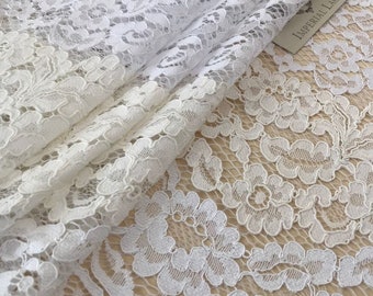 Ivory Lace Fabric, French Lace, Spitzenstoff, Embroidered lace, Wedding Lace, Bridal lace, Veil lace, Lingerie Lace Chantilly Lace, B00205