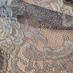 Black lace Trim, Chantilly Lace, French Lace trim, Bridal lace, Wedding Lace, Scalloped lace, Lace Fabric, Fabric by the yard MM00178 image 2