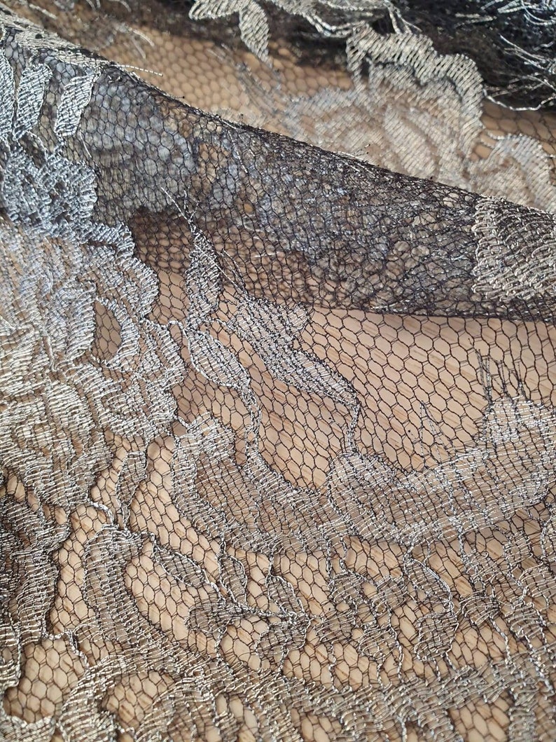 Black lace Trim, Chantilly Lace, French Lace trim, Bridal lace, Wedding Lace, Scalloped lace, Lace Fabric, Fabric by the yard MM00178 image 2