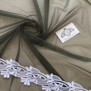 Dark Khaki tulle fabric, Lingerie net fabric, Green tulle, Evening dress tulle, Sold per meter, Mesh tulle fabric, Polyester fabric T00159