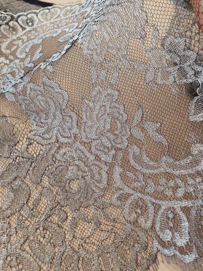 Black lace Trim, Chantilly Lace, French Lace trim, Bridal lace, Wedding Lace, Scalloped lace, Lace Fabric, Fabric by the yard MM00178 image 3