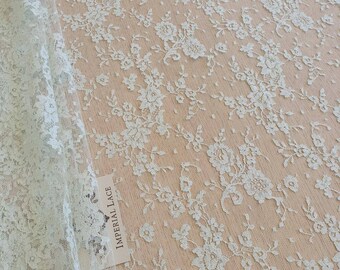 Mint Green Alencon Lace Fabric, French Embroidered Bridal Veil, 35.4 Inch