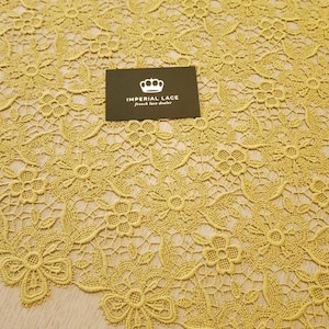 Mustard lace fabric, Lace fabric, boho lace fabric, Alencon lace fabric, scalloped lace fabric, bridal lace fabric Fabric By the Yard K01023