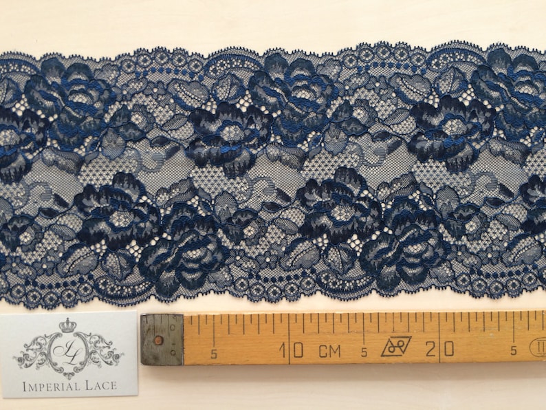 Blue lace Trim, Chantilly Lace, French Lace trim, Bridal lace, Wedding Lace, Scalloped lace, Lace Fabric, Fabric by the yard MK00154 image 4