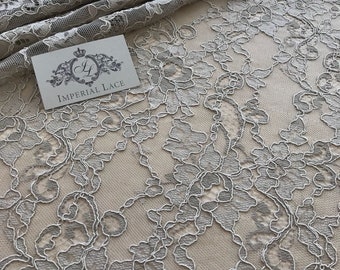 Beige lace fabric, Lace fabric, boho lace fabric, alencon lace fabric, scalloped lace fabric, bridal lace fabric, Fabric By the Yard K00711