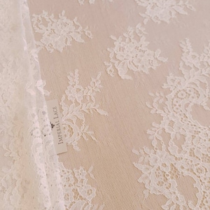 Off white lace fabric, Embroidered lace, French Lace, Wedding Lace, Bridal lace, Lace Fabric , Veil lace, Lingerie Lace, Alencon Lace B00339