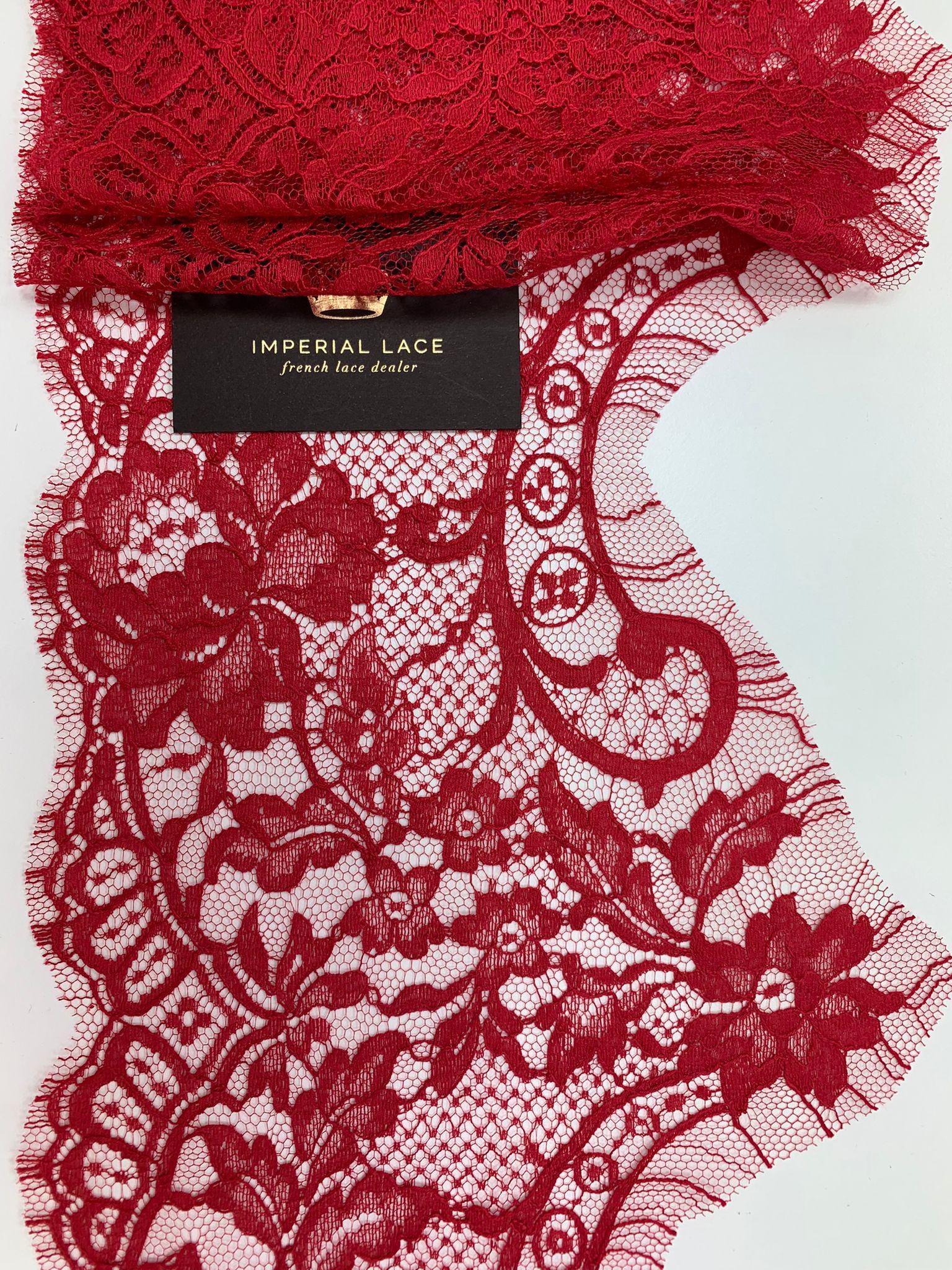Red Cotton Blend Chantilly Lace Trim, Solstiss French Lace, 8.27