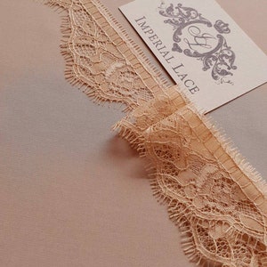 Beige Spitzenborte, Chantilly-Spitze, Französische Spitzenborte, Brautspitze, Hochzeitsspitze, ausgebogte Spitze, Spitzenstoff, Massenware MK00418
