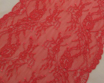 Red lace Trim, Chantilly Lace, French Lace trim, Bridal lace, Wedding Lace, Scalloped lace, Lace Fabric, Fabric by the yard MK00079