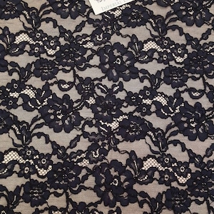 Black Floral lace fabric, French Lace, Alencon Lace, Bridal lace, Wedding Lace, Embroidery lace, Evening dress lace, Lingerie Lace M000092 image 3