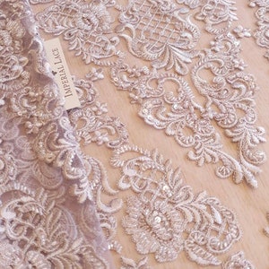 Tela de encaje 3D color lila, encaje de lujo hecho a mano, encaje con cuentas, encaje bordado, encaje de boda, encaje de novia, tela de encaje, tela de encaje 3D, K00839