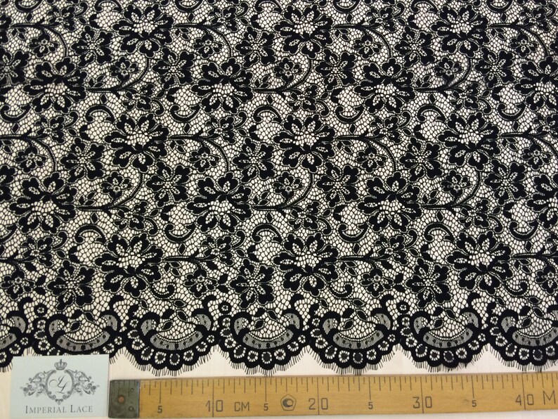 Black lace fabric spanish style soft elastic Alencon Etsy